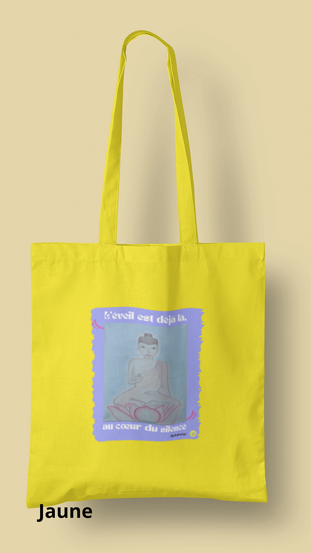 Sac coton Art & Esprit – L'éveil est déjà là, au cœur du silence | Pratique, résistant et inspirant 3 Sac coton jaune