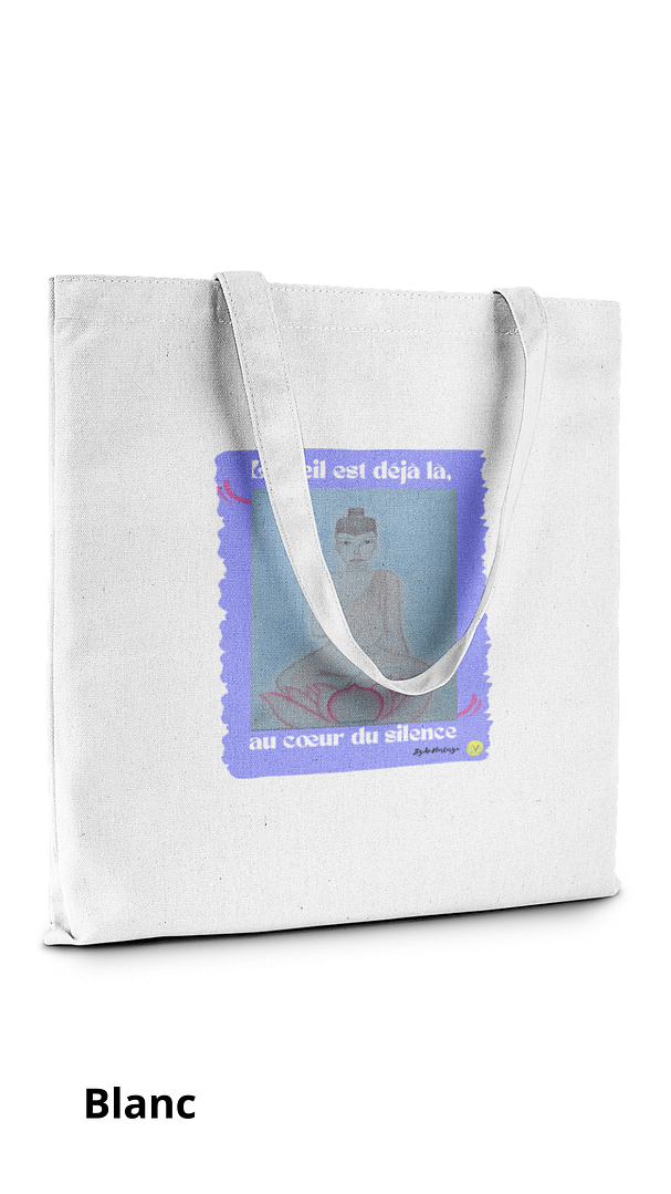 Sac coton Art & Esprit – L'éveil est déjà là, au cœur du silence | Pratique, résistant et inspirant 4 Sac coton blanc